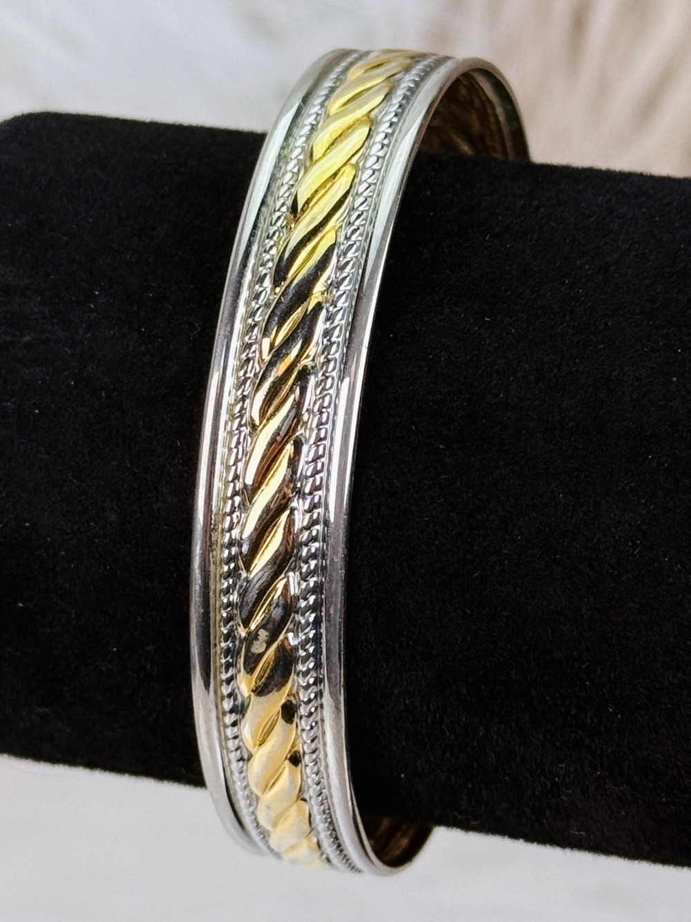 Vintage Two Tone Braided Cuff Bracelet Silver Gold Tone Size 6 Adjustable
